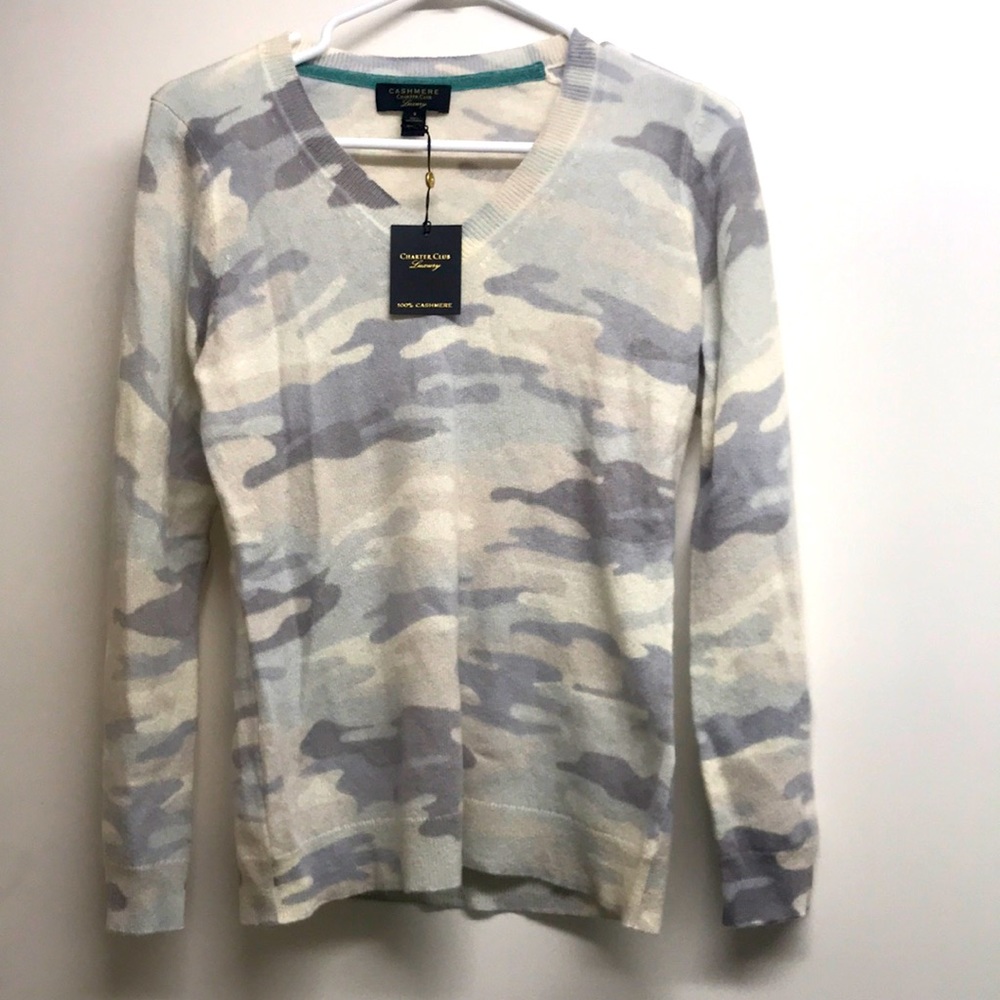 NWT 100% cashmere charter club luxury camo sweater